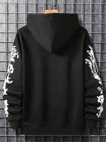 Printed Closed Sweatshirt Hooded Tracksuit Fashion Streetwear A Distant Dream Long Sleeve Flannel Top - màu đen - Xem 3