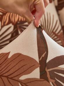 1 Set Of 4/6/8 Pcs Elastic Recliner Cover, Brown Leaf Pattern Printed Recliner Slipcover, Stretch Sofa Cover, Suitable For Living Room Office Home Decor - Brown - View 2
