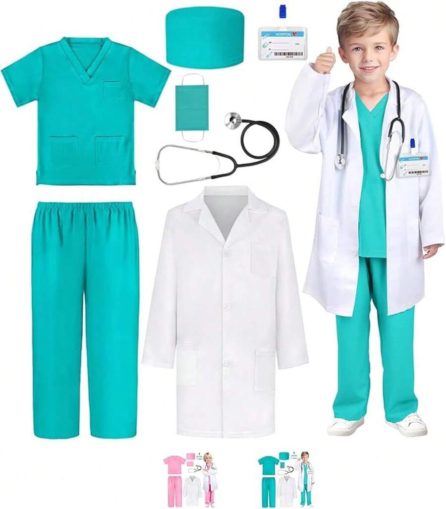 Bata De Doctor Para Niños Merkts – Disfraz De Médico Rosa Con Sombrero, Suave Y Transpirable, Ideal Para Juego De Roles