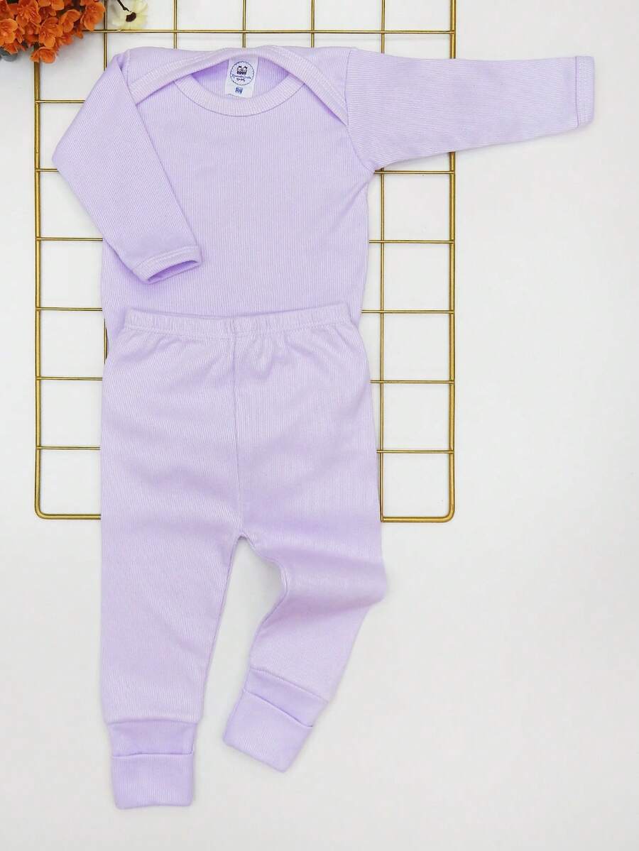 2 Piece Newborn Baby Set Long Sleeve Summer Ribbed Knit / Lilac - 淺灰紫 - 查看 1
