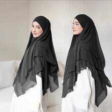 1 chiếc Khimar Chiffon mềm mại, nhẹ nhàng | Chất liệu Chiffon mịn màng, nhẹ nhàng, che phủ tốt, thoải mái và thanh lịch khi mặc hàng ngày, đi chơi và cầu nguyện - màu đen - Xem 2