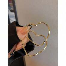 1 Pair Elegant Minimalist Heart Shaped Gold Color Pendant Earrings, Fashionable Statement Jewelry Halloween Valentine's Day Valentines - 金色 - 查看 2
