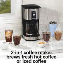 Cafetera programable Hamilton Beach 12 Tazas , para preparar café Frio y Caliente , Programable 2 en 1 prepara café caliente o helado recién hecho Pantalla táctil fácil de utilizar - Tipo de Enchufe A USA (110-127V) - Ver 2