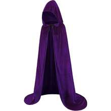 Unisex Velvet Hooded Cloak Adult Medieval Renaissance Long Cape With Hood Men Women Halloween Witch Cosplay Poncho - 紫色 - 查看 3