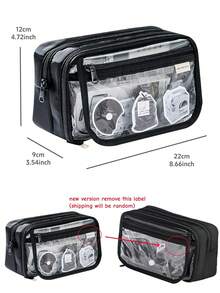 透明翻盖按扣式铅笔袋笔袋 8 层大容量收纳袋 - 非常适合存放学习用品、化妆品和小工具，可用作铅笔袋、铅笔盒、书包、文具袋 - 黑色 - 查看 2