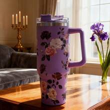 1200ML Stainless Steel Water Bottle  Cup With Lid And Straw, Women Stainless Steel  Bottle With Exquisite Appearance, Convenient To Carry In Car, Suitable For Fitness, Travel, Outdoor Activities, Camping, School Season, Gift Giving - Roxo C - Xem 2
