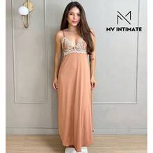 Long Robe And Nightgown Kit Without Underwire In Two-Tone Light Microfiber - 米色 - 查看 5