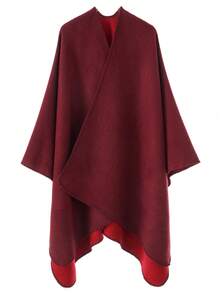 1pc Women Simple Ombre Solid Reversible "Poncho" Scarf, Casual & Warm For Outdoor, Autumn/Winter - Multicolor - View 9