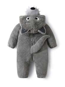 Costume Winter Warm Long Sleeve Hooded Romper Cute Halloween Plush Jumpsuit - Gris - Ver 4