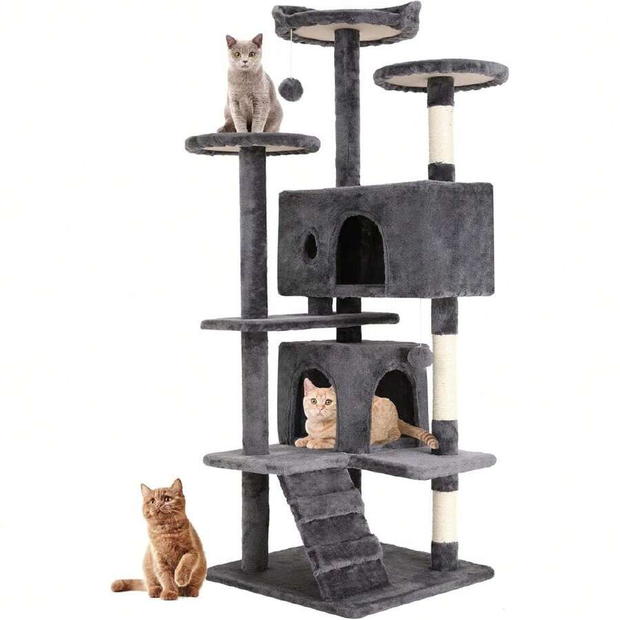 | 54" Cat Tree Tower | Gray | Sturdy, Easy To Assemble, Multi-Level Activity Center With Sisal Scratching Posts, Condos, Perches, Hanging Cat S, Observation Decks & Ladder,23942388 - Mint Green - View 1