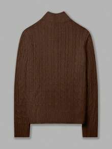 Men's Autumn/Winter Knitted Zip-Up Pullover Sweater With Twisted Rope Design, Casual Business Commute Versatile - Brown - View 2
