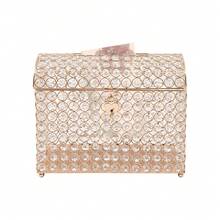 Crystal Wedding Card Box With Heart Lock, Money Card Box, Treasure Chest Style Gift For Wedding Receptions Centerpiece Decor Anniversary Commemorative Gift Display - Vàng - Xem 5