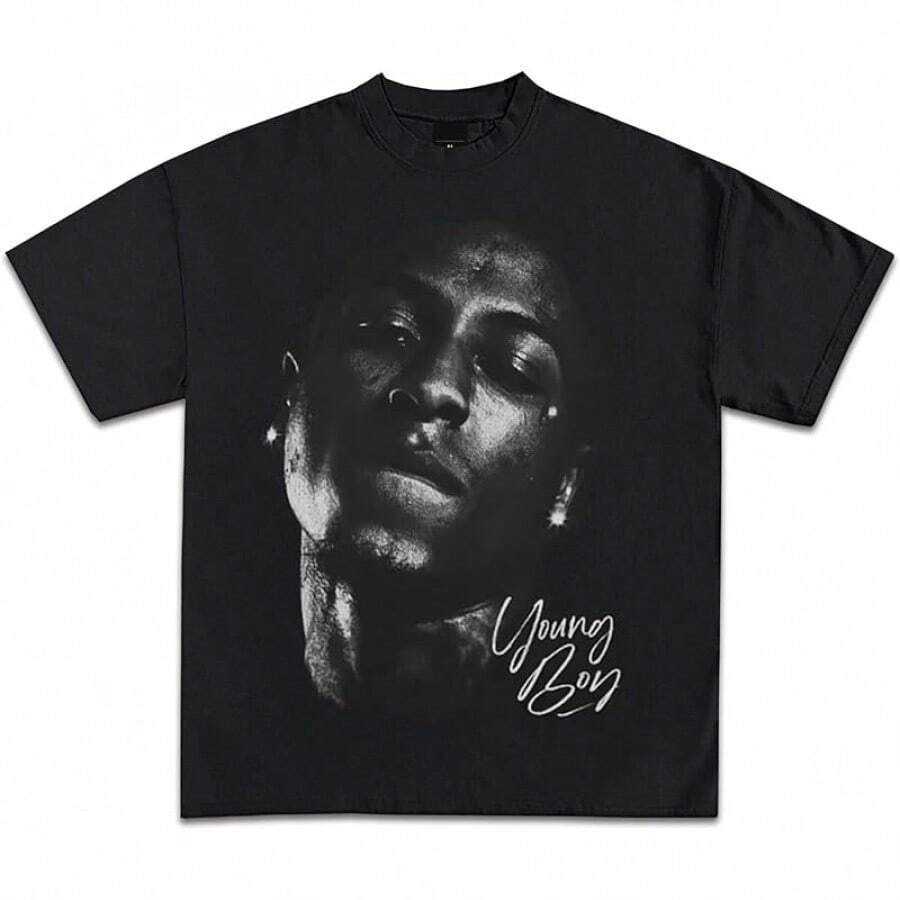 Youngboy Big Face Graphic T-Shirts| MASA Tour Merchandise| Premium Quality Heavyweight Shirt For Adults & Kids - Sig Smirk/Black - Xem 1