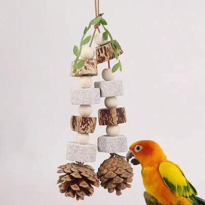 Random Color Parrot Pumice Stone, Pine Cone, Volcanic Rock Chewing Toys, Puzzle Swing Toys For Parrots
