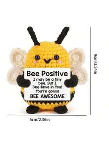 1pc Handmade Crocheted Bee Hanging Decor With Positive Motivational Quote, Suitable As A Small Gift For Friends And Family, Great For Placing In Living Room, Study Or As A Birthday Present - Multicolor - View 2