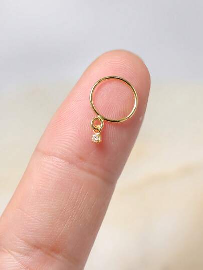 1PC 925 Sterling Silver Nose Ring Hoop CZ Cartilage Earring Dangling Nose Body Piercing Jewelry