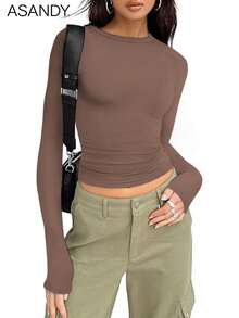 Set de 3 camisetas básicas de manga larga de cuello redondo sencillas y casuales, aptas para otoño/invierno