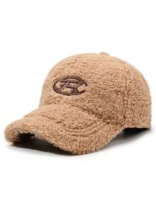 1 Simple Letter Embroidery Craft Lamb Wool Material HatThick And Warm Baseball Caps For Couples In Autumn And Winter - A - View 7