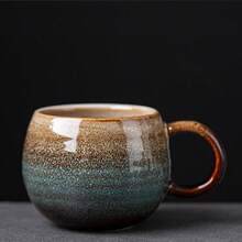 1pc Ceramic Kiln-Fired Gradient Mug, Large Capacity Drinking Cup For Home & Office, Unique Handle Latte Coffee Cup, & Cute Couple Rinse Cup, Graduation/Family Gathering Cup, 500ml Round Breakfast Milk Cup - Multicolor - View 10