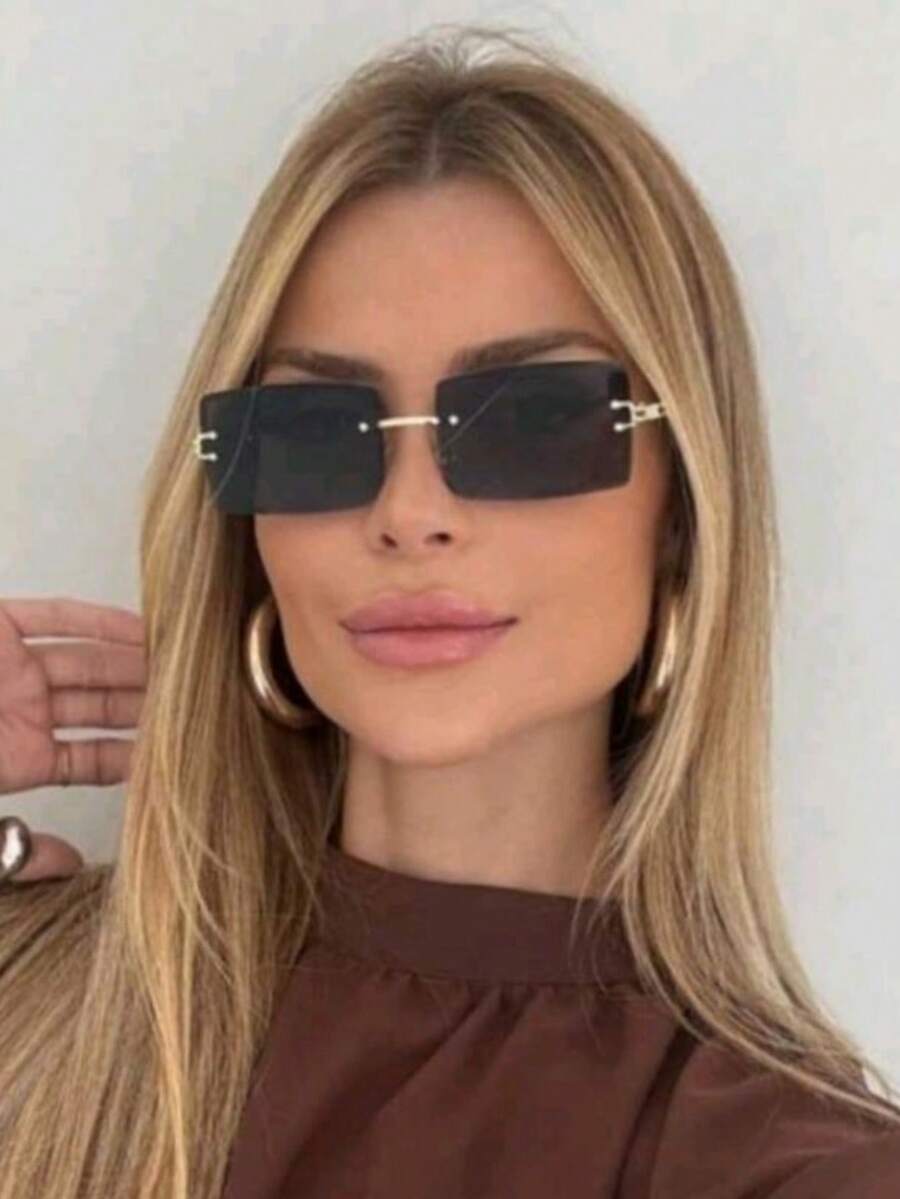 Red River Women's Vintage Square Rimless Sunglasses (New) - 黑色 - 查看 1
