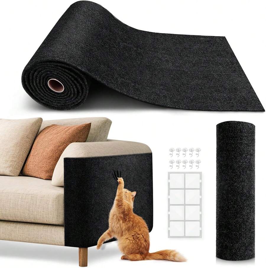 Cat Scratch Mat,Triable Self-Adhesive Carpet,DIY Climb Cat Scratcher For Cat Couch Furniture Or Wall Protector,Covering Cat Tower,And Replacement Pads (Black),23942095 - 黑與白 - 查看 1