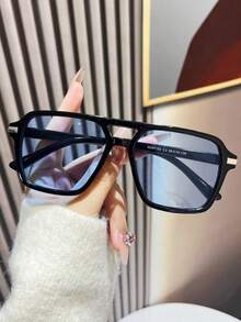 1/2PCS European & American Double-Beam Square Tortoiseshell Frame Fashion Glasses For Women & Men, Casual Outdoor Beach Travel Daily Decorative Eyewear - Multicolor - View 12