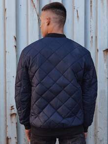 Men's Quilted Bomber Jacket, Lightweight And Stylish Urban Style Transitional Jacket, Zipper Closure, With Pockets And Drawstring, Comfortable Men's Jacket For Everyday Casual Style - Navy Blue - View 3