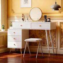 Schminktisch mit LED-Beleuchtung & Spiegel - 100x78x40 cm, Mit Verstellbarem Seitenschrank & Ausziehbarem Design (Ohne Hocker)