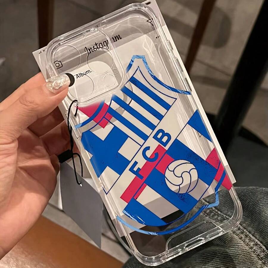 Funda de teléfono de fútbol para B-Barca compatible con iPhone 17, 16e, 16, 15, 14, 13, 12, 11 Pro Max, Mini, Air, XR, XS, X, 7, 8 Plus - Cubierta trasera suave de TPU transparente, estilo anime, material flexible, impresa con UV, para usuarios casuales - Mezcla de colores - Ver 1