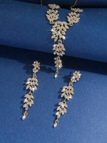 2pcs Luxury Crystal Tassel Bridal Necklace & Earrings Set, Sexy Alloy Jewelry With Sparkling Rhinestones, Suitable For Party, Holiday, Thanksgiving And Other Occasions, Elegant Women Accessories - 8056 - 查看 4