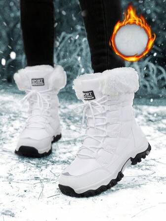 New Plus Size High-Top Anti-Slip Thick Thermal-Lined Winter Boots, Women's Snow Boots, Women's Fashion Warm Boots, Women's Outdoor Hiking Boots, Women's White Boots, Nurse Boots, Women's Winter Boots, Women's Mid-Calf Boots, Women's Travel Boots, Women's White Snow Boots