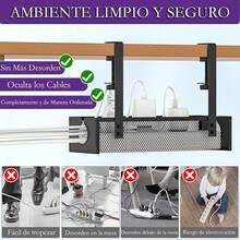 Bandeja de gestión de cables para debajo del computadora, Con clip de acabado de cable de pc, sin acabado de perforación, accesorios y organizadores de espacio de trabajo para oficina, hogar. - negro 1 - Ver 2