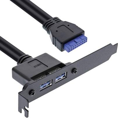 InLine 33390C USB A-kabeladapter zwart - Kabeladapter (USB A, vrouwelijke connector / vrouwelijke connector, 0,5 m, zwart)