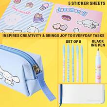 Hello Kitty Cinnamoroll Pencil Case Notebook Stickers And Pens Kawaii Stationery Set School - Blue - View 3