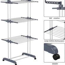 Senmeo 4-Tier Oversized Foldable Stainless Steel Drying Rack (24 Poles +14 Hooks), 60.7" High Movable Laundry Rack (4 Castors) For Home/Dorm/Hotel, Grey - Xám - Xem 8