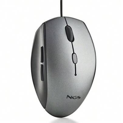 NGS Moth Gray - Souris optique filaire USB avec 5 boutons silencieux et molette de défilement, ergonomique, DPI réglable 800/1200/1600, gris