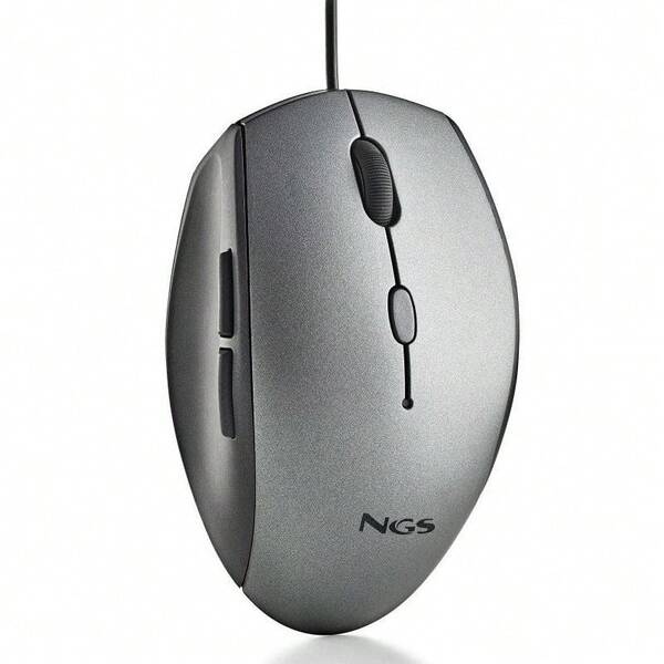 NGS Moth Gray - Souris optique filaire USB avec 5 boutons silencieux et molette de défilement, ergonomique, DPI réglable 800/1200/1600, gris