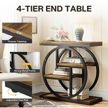 End Table For Living Room 4-Tier Narrow Side Table With Storage Shees Industrial Bedside Table For Bedroom Wood Small Sofa Side Table With Geometric Metal Frame 1 PC Rustic Brown