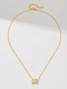 1pc Luxury Fashion Elegant Copper Inlaid Butterfly Zirconia Pendant Necklace, Suitable As Gift For Family/Friends, Multipurpose, Lightweight Luxury, Party, Banquet, Holiday - Yellow Gold - View 6