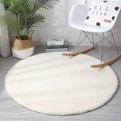 1 pieza Alfombra redonda blanca esponjosa y suave, cómoda para dormitorio, sala de estar, estudio, oficina, entrada, se puede usar como alfombra de piso, crea un ambiente acogedor en el dormitorio. Esta alfombra mullida es lavable, antideslizante, con un diseño lindo, adecuada para uso en interiores durante todo el año, una opción ideal de decoración de interiores. Se puede usar como una lujosa alfombra minimalista para la sala de estar o como una alfombra redonda para el dormitorio, alfombra de lado de la cama