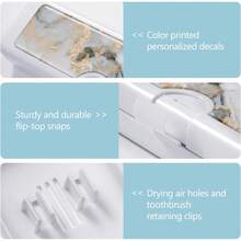 Toothbrush Travel Case - Pattern, Holder And Covers For Toothbrushes, Includes Tongue Scraper Case - 灰色大理石 - 查看 3