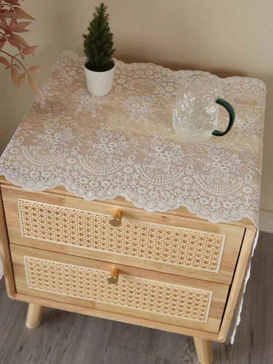 1pc French Vintage Lace Table Runner, White Embroidered Bedside Cabinet Cover, 100% Polyester Small Tablecloth, For Wedding, Home Decor, Birthday, New Year, Tea Table, Hawaii Theme - Multicolor - View 1