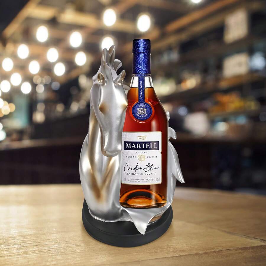 RainWeel Weinflaschenhalter, Pferd Statue Weinregal, Weinlagerungsregal zur Aufbewahrung von Weinkisten, Weingläsern und Dekorationen - Silber+Gold - Übersicht 1
