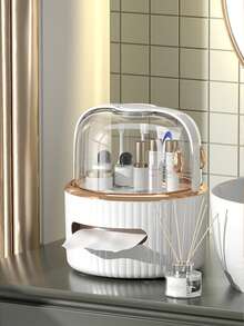 Caja de almacenamiento de cosméticos de lujo con doble puerta, estantería decorativa para baño, caja de pañuelos a prueba de polvo con extracción, estantería de almacenamiento multifuncional para escritorio, adecuada para baño, tocador, escritorio de oficina, decoración de habitación - Multicolor - Ver 3