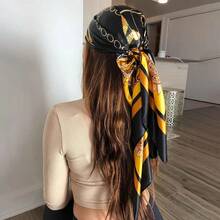 Stylish Black & Yellow Printed Square Scarf For Women – Windshielding & Versatile Outdoor Head Wrap, Lightweight, Hand Washable, Elegant Feminine Style, Perfect For Summer Outfits - Vàng đen - Xem 1