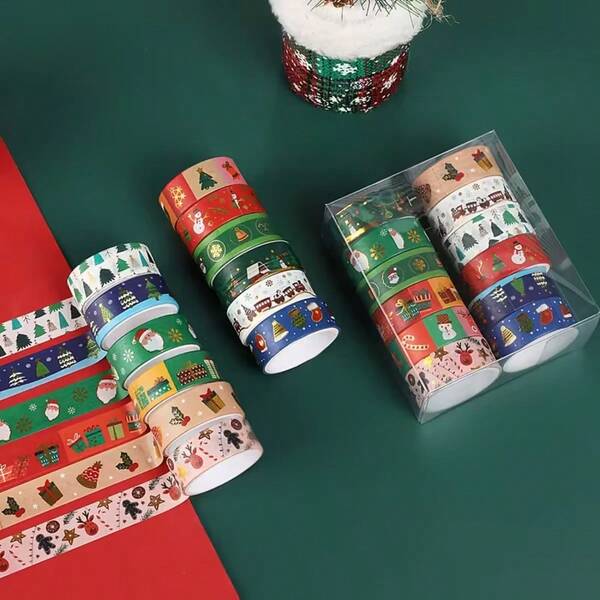 3/5/8 Stücke Weihnachts-Papierband-Set, inklusive Weihnachtsmann, Schneemann, Wichtel Dekorationsbänder und Rentier-Themen Bänder, geeignet für Bürobedarf, Scrapbooking, DIY Basteleien und Geschenkverpackung