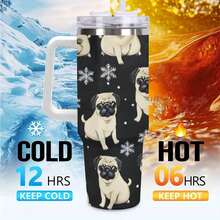 40oz Pug Dogs Snowflakes Black Backgrou Tumbler, Double Wall Vacuum Insulated Travel Mug, Spill Proof Lid, Gift For Dad, Mom, Ideal For Christmas, Mother's Day, Birthday Gift, Perfect As A Halloween Gift, Coffee Cup - 白色 - 查看 6