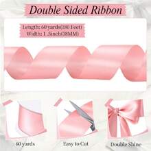 Pink Ribbon 1-1/2 Inch 60 Yards Double Faced Pink Satin Ribbon For Lei Flower Bouquet Hair Bows Gift Wrapping Wedding  Shower Bridal Gifts Home Drations,23939277 - 玫紅色 - 查看 5