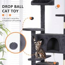 | 62" Cat Tree Tower | Dark Gray | Sturdy, Easy To Assemble, Multi-Level Activity Center With Sisal Scratching Posts, Condos, Perches, Hanging Cat S, Observation Decks & Ladder,23942395 - Army Green - View 5