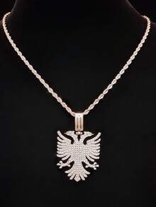 1 Peça Pingente em Formato de Águia Albanesa de Zircônia Cúbica com 1 Peça Colar de Corrente Torcida de Aço Inoxidável, Colar Pingente Unissex de Hip Hop Punk, Joias Vintage na Moda, Adequado para Uso Diário ou Festa, Presente - Prata - Visão 6